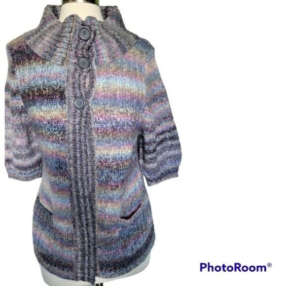 Express Rainbow Stripe 3-Button Sweater - M - Picture 2 of 12